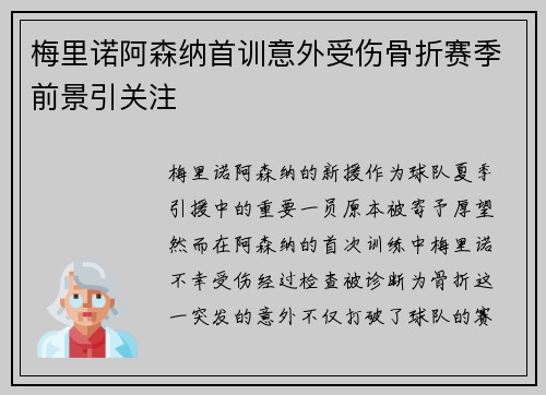 梅里诺阿森纳首训意外受伤骨折赛季前景引关注 梅里诺阿森纳首训意外受伤骨折赛季前景引关注